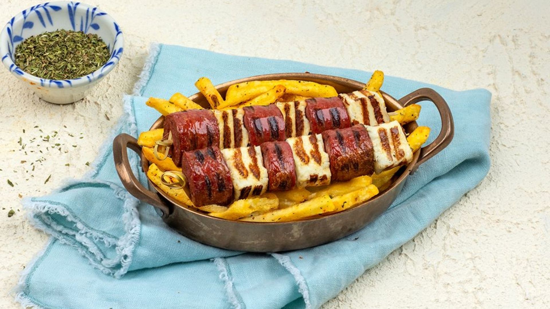 Grilled Maraş Cheese and Turkish Sucuk Skewer